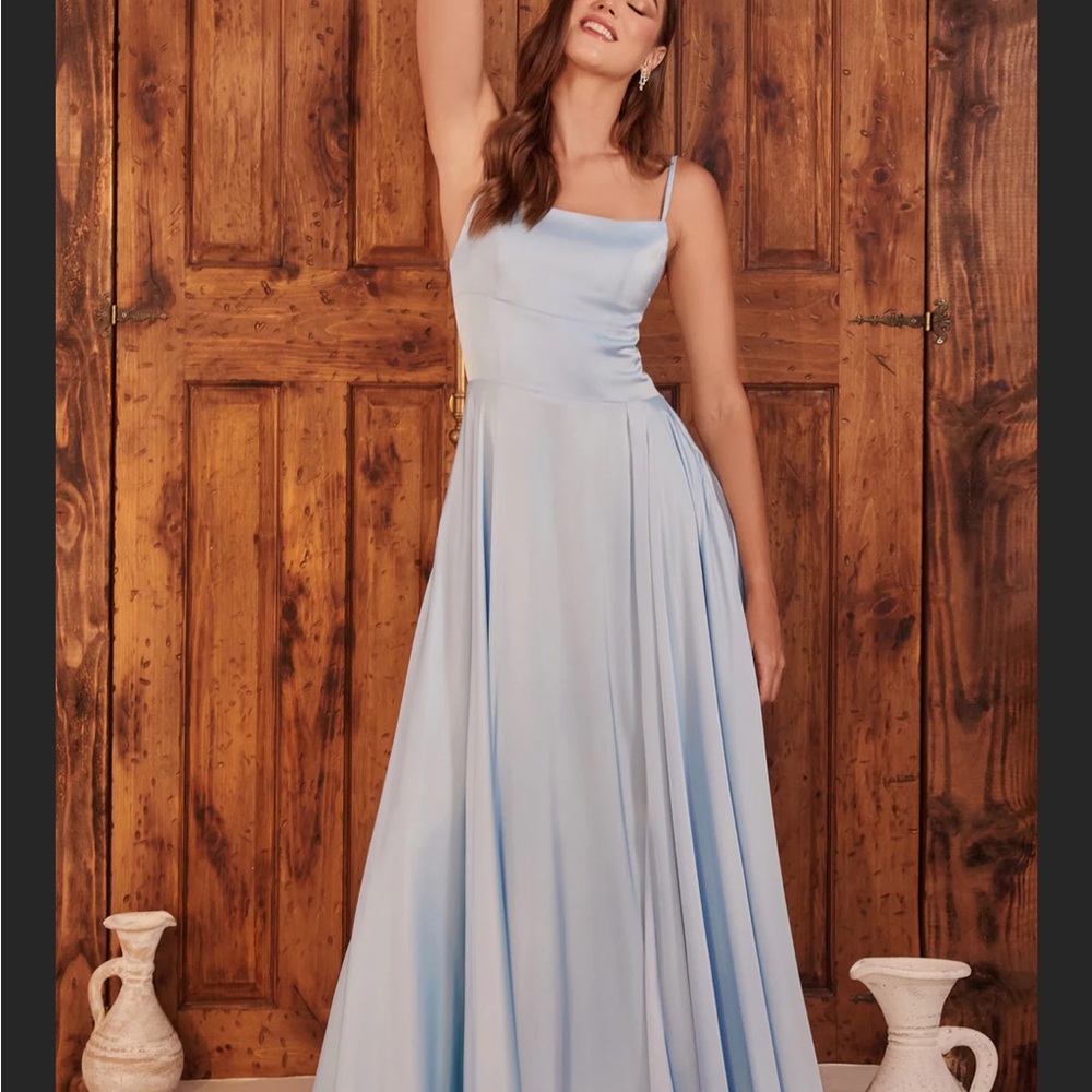 Sky light Blue wedding guest bridesmaid formal Dress